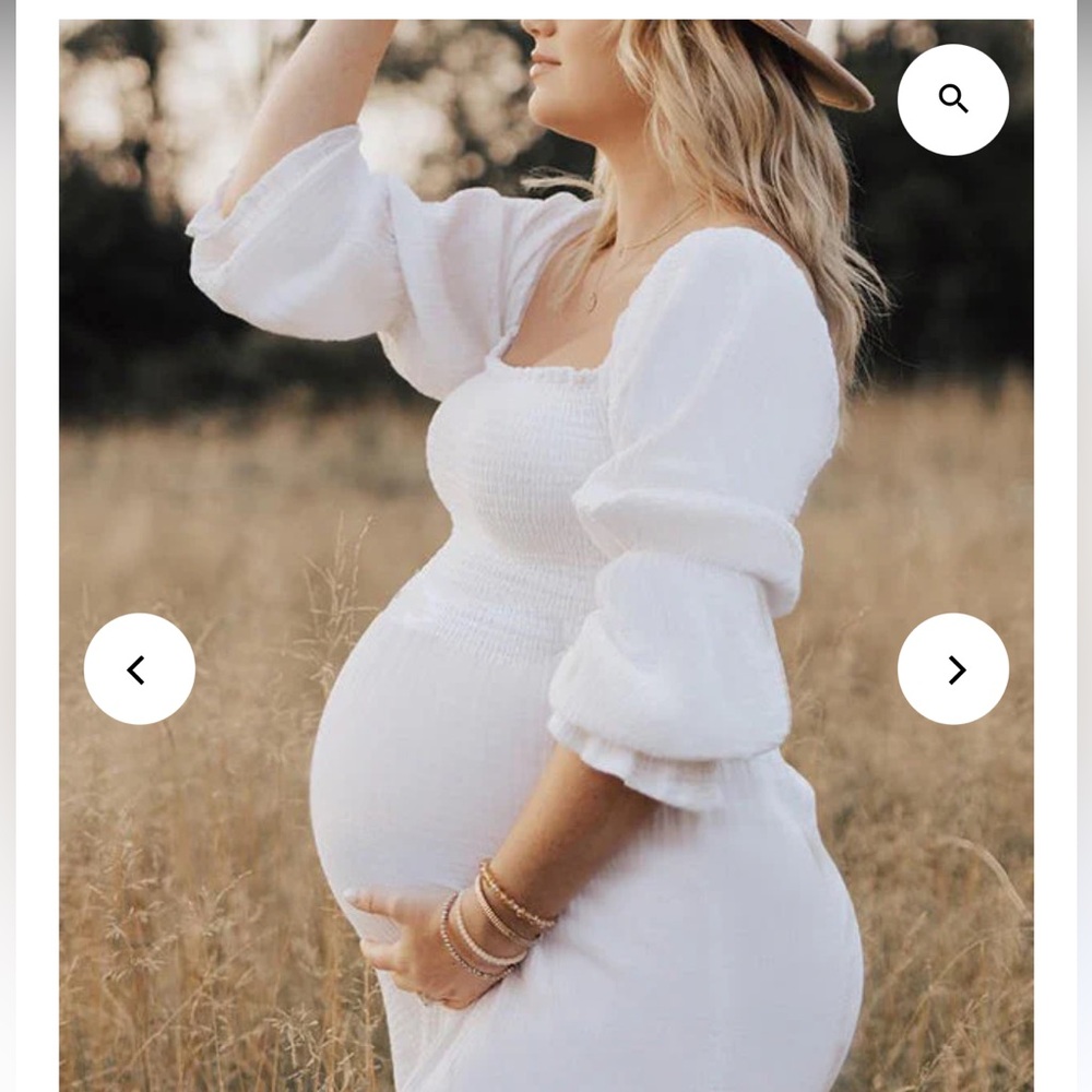 NWT White Ruffle Ruched Puff Sleeve Maternity Maxi Dress